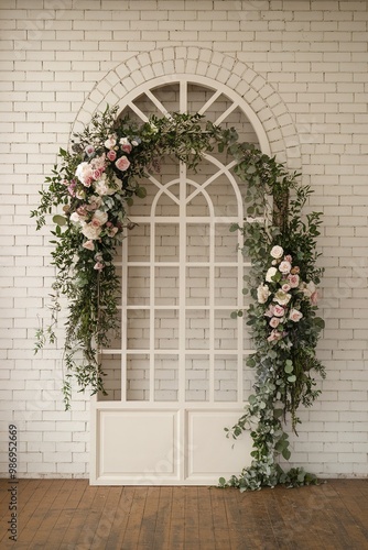 Wedding backdrop aesthetic flower decoration indoor interior decorated studio background