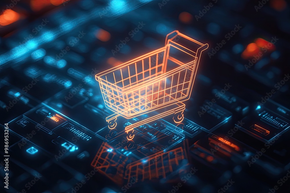 Shopping cart icon with a glowing effect, symbolizing online purchasing Shopping cart icon with a glowing effect, symbolizing online purchasing