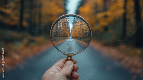 Autumn Forest Path Through Magnifying Glass