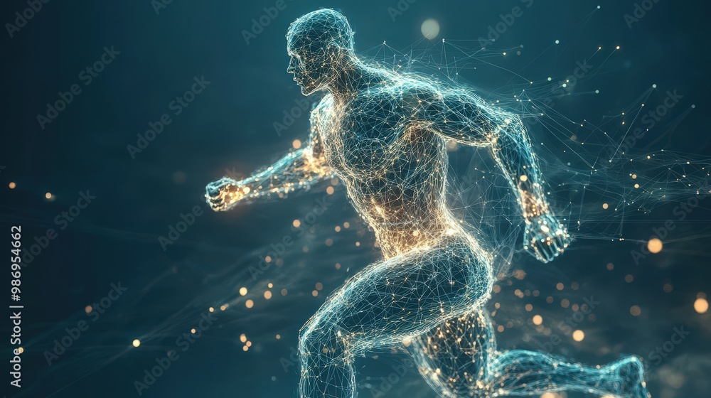 Scientific Visualization Neural Connections affecting athlete muscles sport and body Development concept Scientific Visualization Neural Connections affecting athlete muscles sport and body Development concept