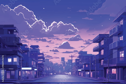 Serene urban twilight scene