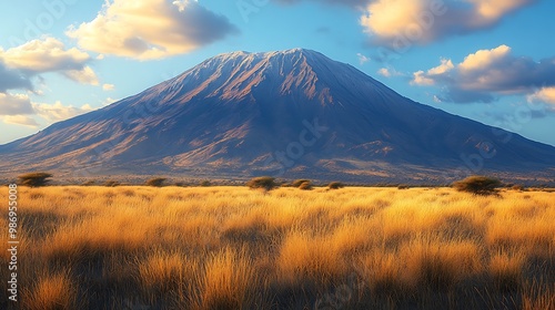 Breathtaking african savanna landscape With a majestic mountain backdrop in a wild national park