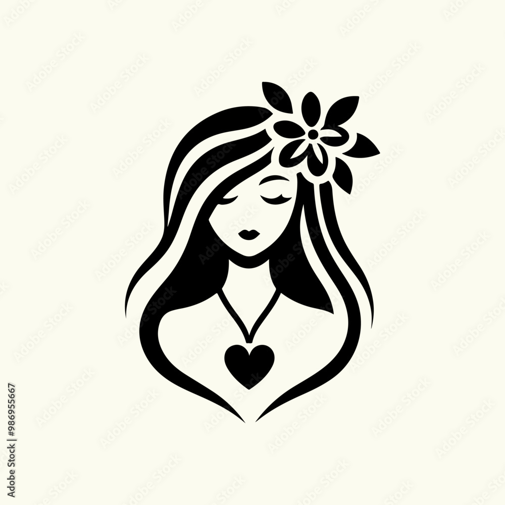 Elegant Charm Black Logo with a Woman's Face Iconic Simplicity Vector Icon of Black Female Face. beautiful floral girl with love sign icon logo Elegant Charm Black Logo with a Woman's Face Iconic Simplicity Vector Icon of Black Female Face. beautiful floral girl with love sign icon logo