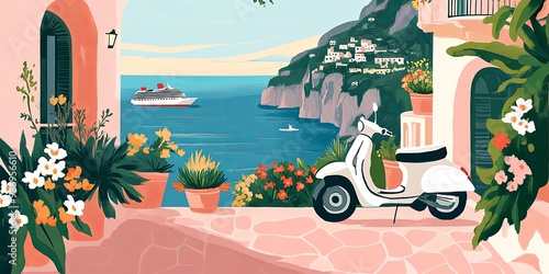 A vibrant coastal scene fea...