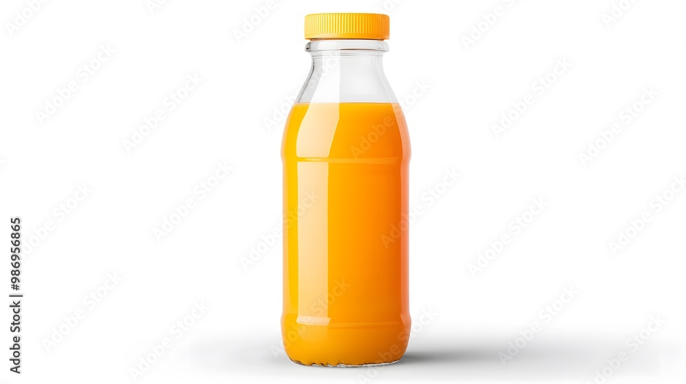 Orange juice bottle isolated on a white transparent background, showcasing the beverage with a clear and clean appearance. Orange juice bottle isolated on a white transparent background, showcasing the beverage with a clear and clean appearance.