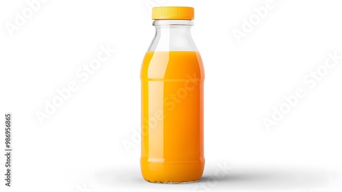 Orange juice bottle isolated on a white transparent background, showcasing the beverage with a clear and clean appearance.