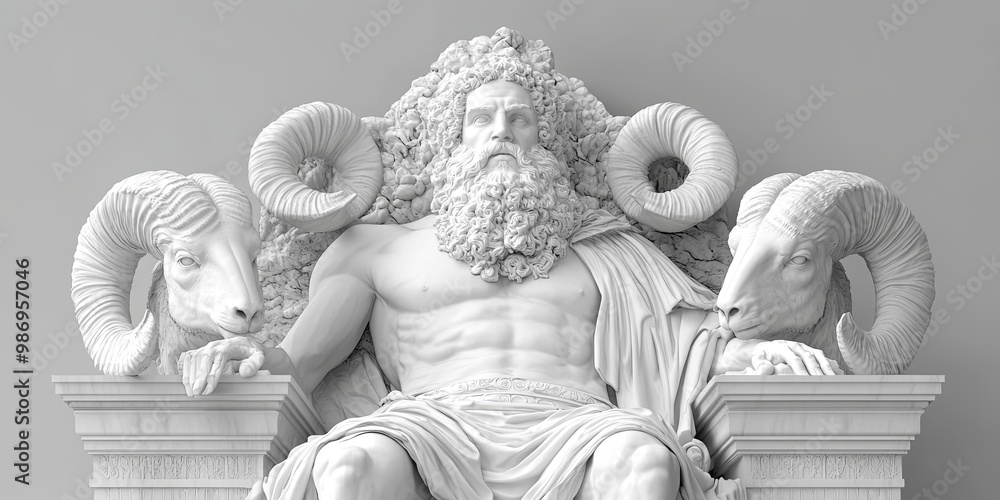 Zeus, King of the Gods: A majestic marble statue of Zeus, the king of ...