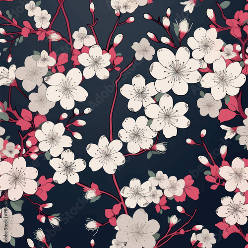 Wallpaper Mural Elegant floral cherry blossom pattern Torontodigital.ca