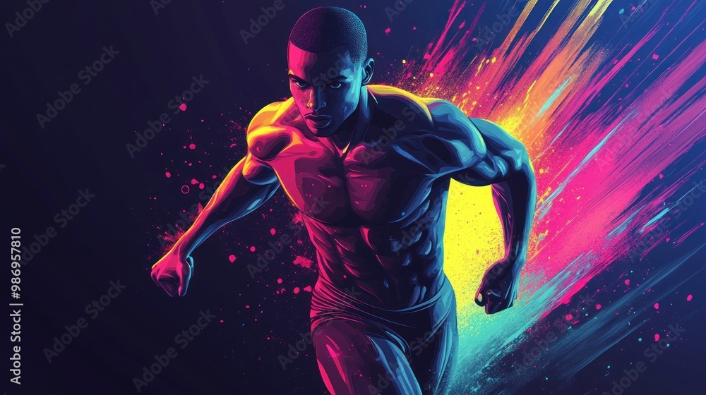Fototapeta premium Athlete in Motion with Dynamic Colors