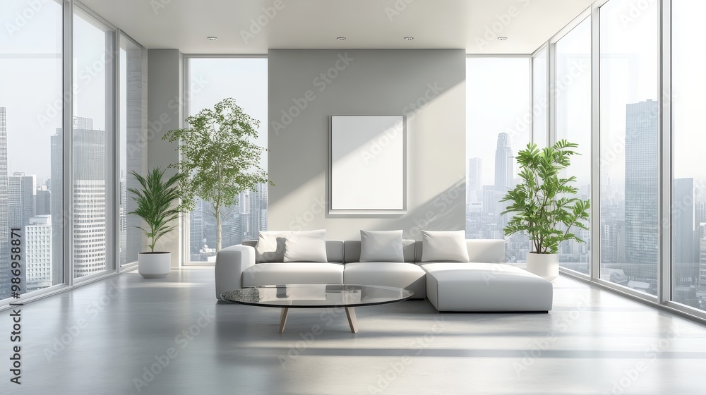 Fototapeta premium Interior of modern living room with white walls 