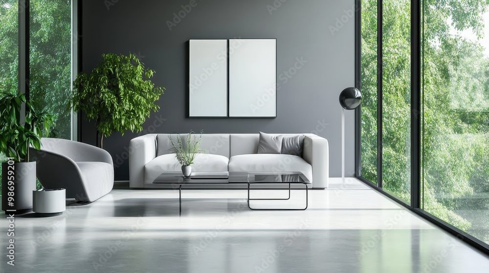 Fototapeta premium Interior of modern living room with white walls 