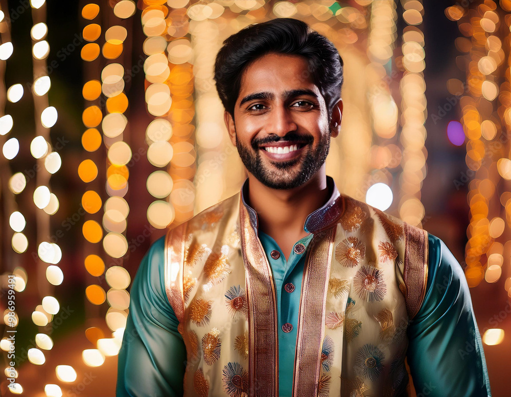 Obraz premium Happy Indian Man During Diwali Celebration