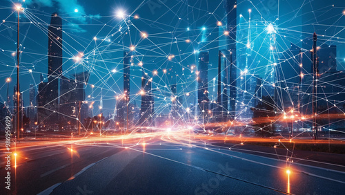 Abstract Futuristic Visualization of Electronic Communications and Blockchain