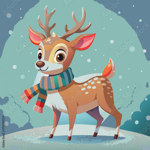 Cute Clumsy Reindeer in winter Cartoon Character Vector