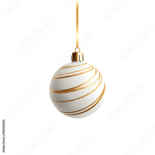 Golden Christmas Ornament Hanging Against White Background with Minimalist Style and Elegant Design