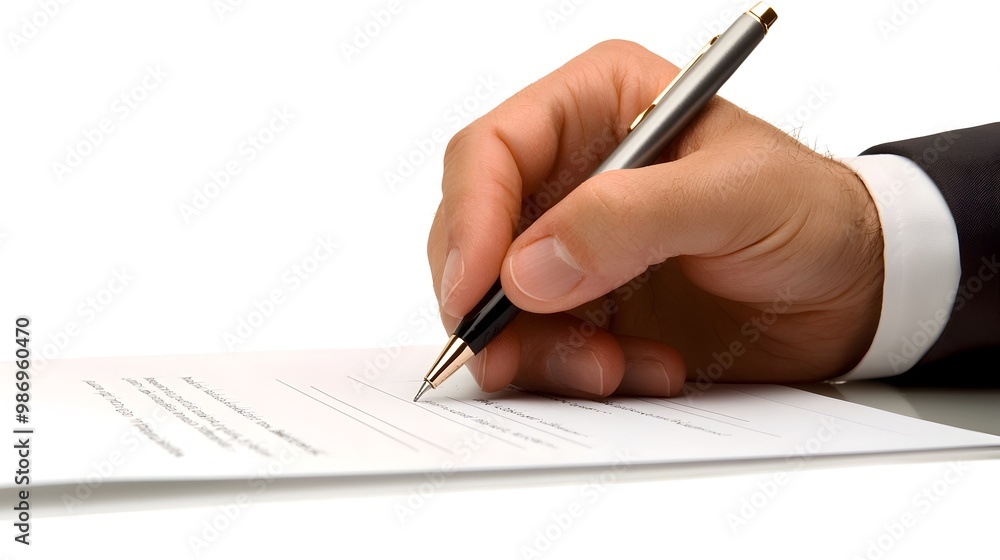 Businessperson's Hand About to Sign a Formal Contract Agreement Businessperson's Hand About to Sign a Formal Contract Agreement