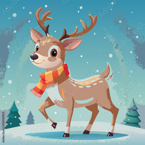 Cute Clumsy Reindeer in winter Cartoon Character Vector