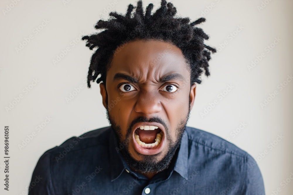 Man with dreadlocks and a black shirt is angry and yelling Man with dreadlocks and a black shirt is angry and yelling