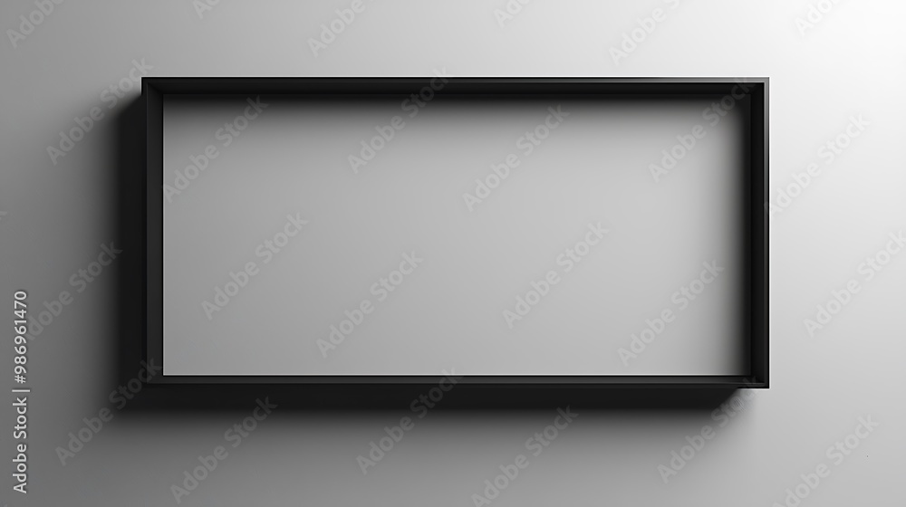 A black frame stands out on a grey wall, offering a sleek minimalist mockup. A black frame stands out on a grey wall, offering a sleek minimalist mockup.