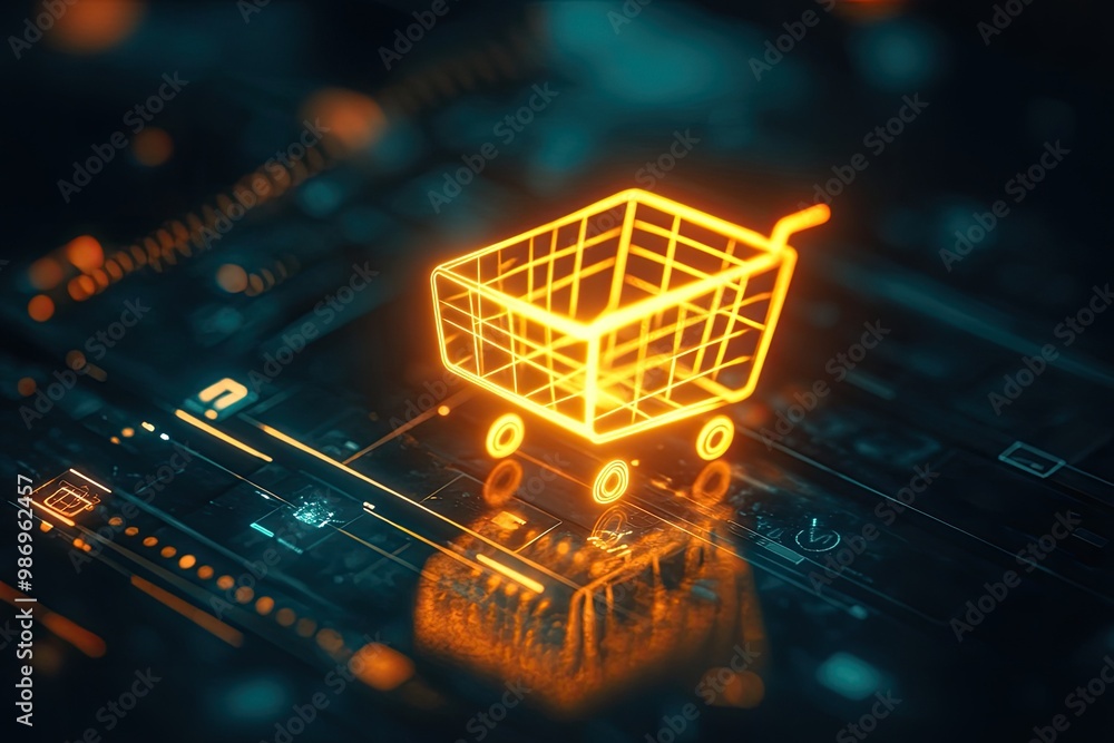 Shopping cart icon with a glowing effect, symbolizing online purchasing Shopping cart icon with a glowing effect, symbolizing online purchasing