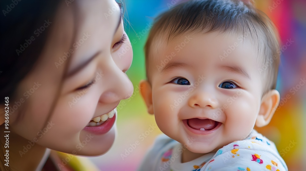 Loving mother embracing her delighted baby with pure joy and Loving mother embracing her delighted baby with pure joy and