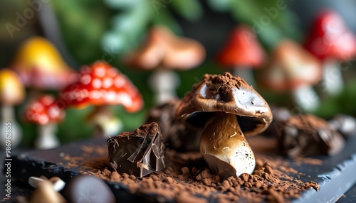 Psychedelic Delight: Closeup of Magic Mushroom Chocolate Infused with Psilocybin photo