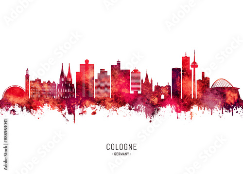 Obraz na płótnie Cologne Germany Skyline Red