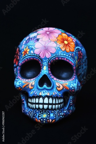 Painted Skull with Flowers