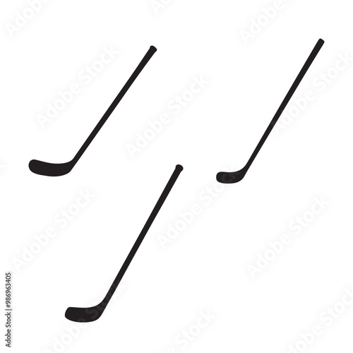  vector of black silhouette of hockey stick