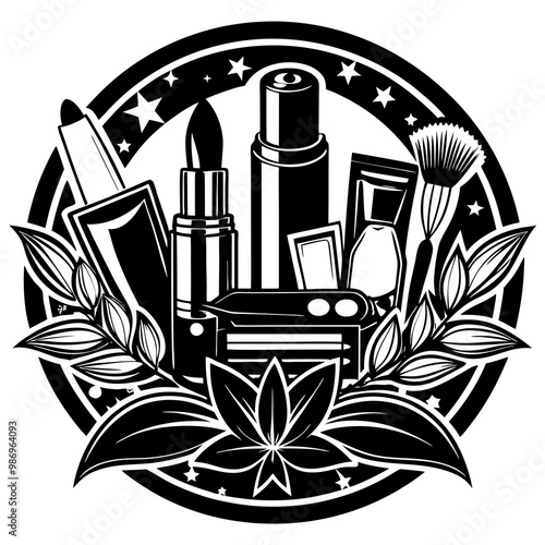 Cosmetics Shop Logo and Cover Photo Line Art Vector Illustration
