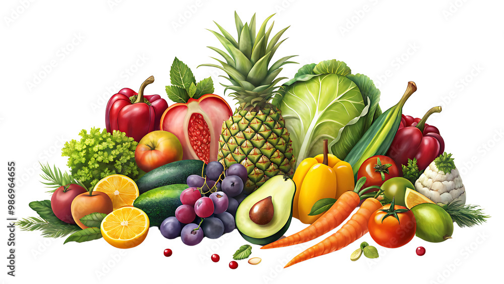 Fruits and Vegetables on a Transparent PNG Background Fruits and Vegetables on a Transparent PNG Background