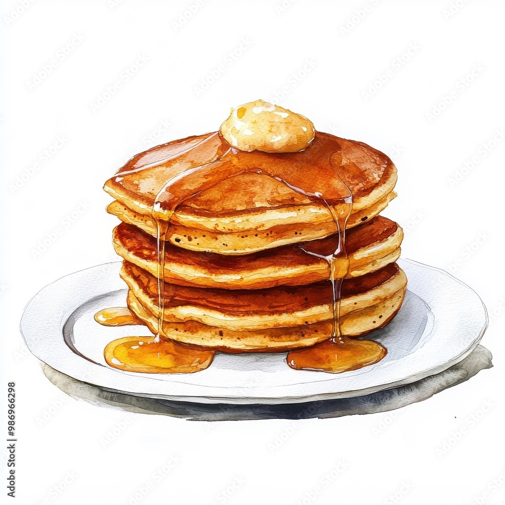 Watercolor illustration of pancakes isolated on a white background, adding a sophisticated and artistic flair. Watercolor illustration of pancakes isolated on a white background, adding a sophisticated and artistic flair.