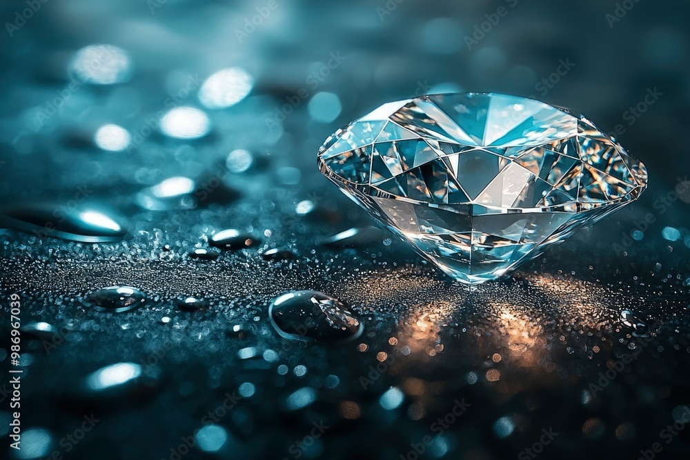 A Single Diamond Resting on a Dark, Wet Surface A Single Diamond Resting on a Dark, Wet Surface