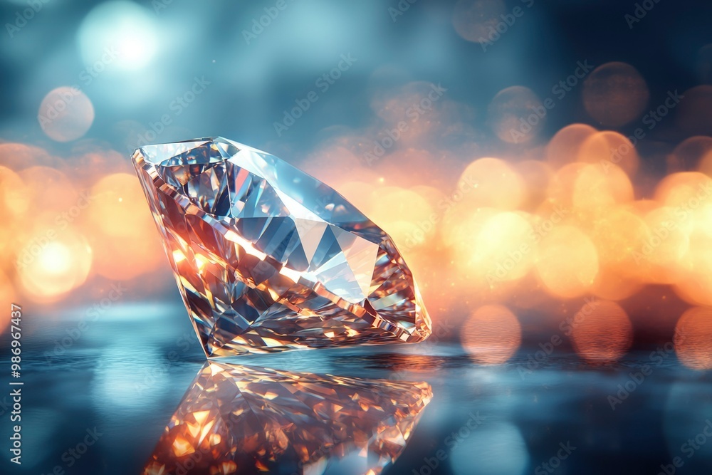 A Single Diamond Reflecting Warm Lights on a Dark Surface A Single Diamond Reflecting Warm Lights on a Dark Surface