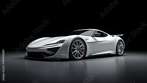 White sports car on a black studio background