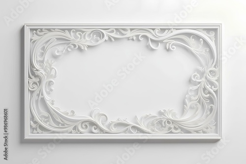 ornate white frame with delicate lace-like swirls and decorative border, ideal for luxury branding, wedding cards, or fine art photography displays photo