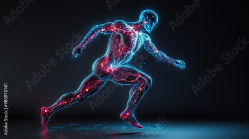 Neural Connections visualization athlete body activity concept for sports science on plain background