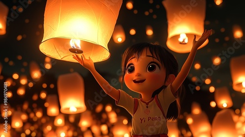 The annual Night of Yee Peng lights up countless illustrations of the lantern festival，generated with AI.