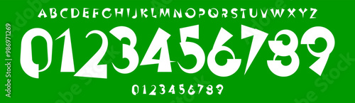 Quirky font, irregular shapes of numbers and letters, bold playful lively alphabet for eye-catching artistic sports branding, jersey numbers, team merchandise. Vector typeset