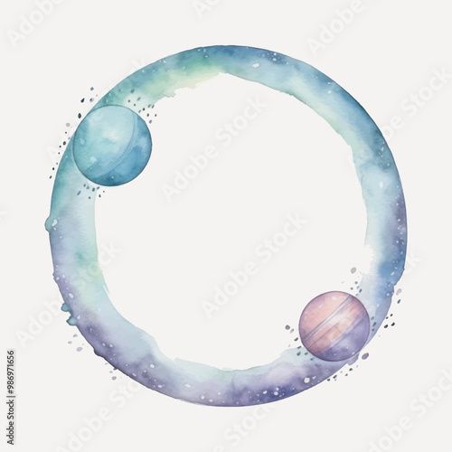 Watercolor planets cosmic frame