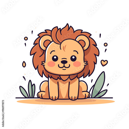 Lion hand-drawn kids comic illustration. Cute vector doodle style cartoon illustration