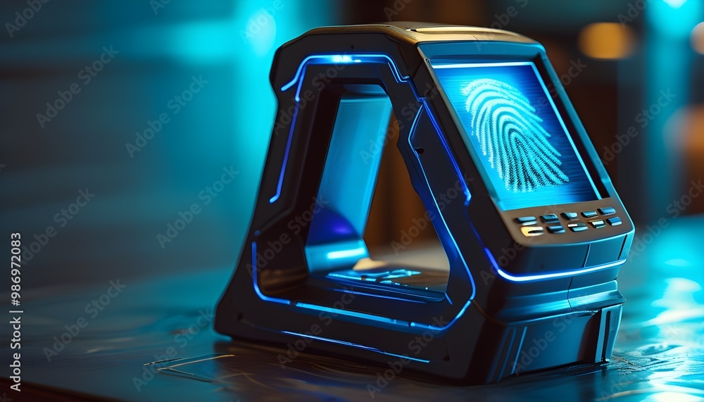 Futuristic biometric fingerprint scanning technology with a glowing ...