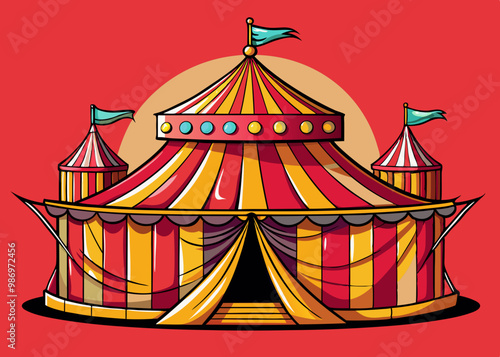 cartoon vector illustration of circus tent, red isolated background