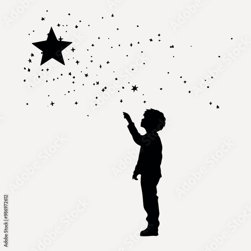 Child reaching for stars silhouette