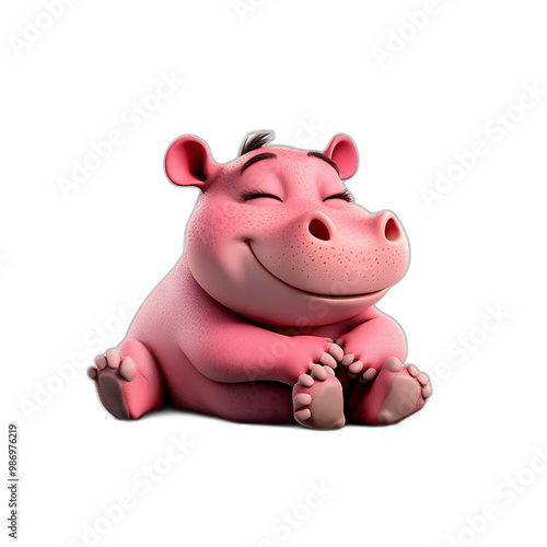 Cute Cartoon Hippo with Happy Expression