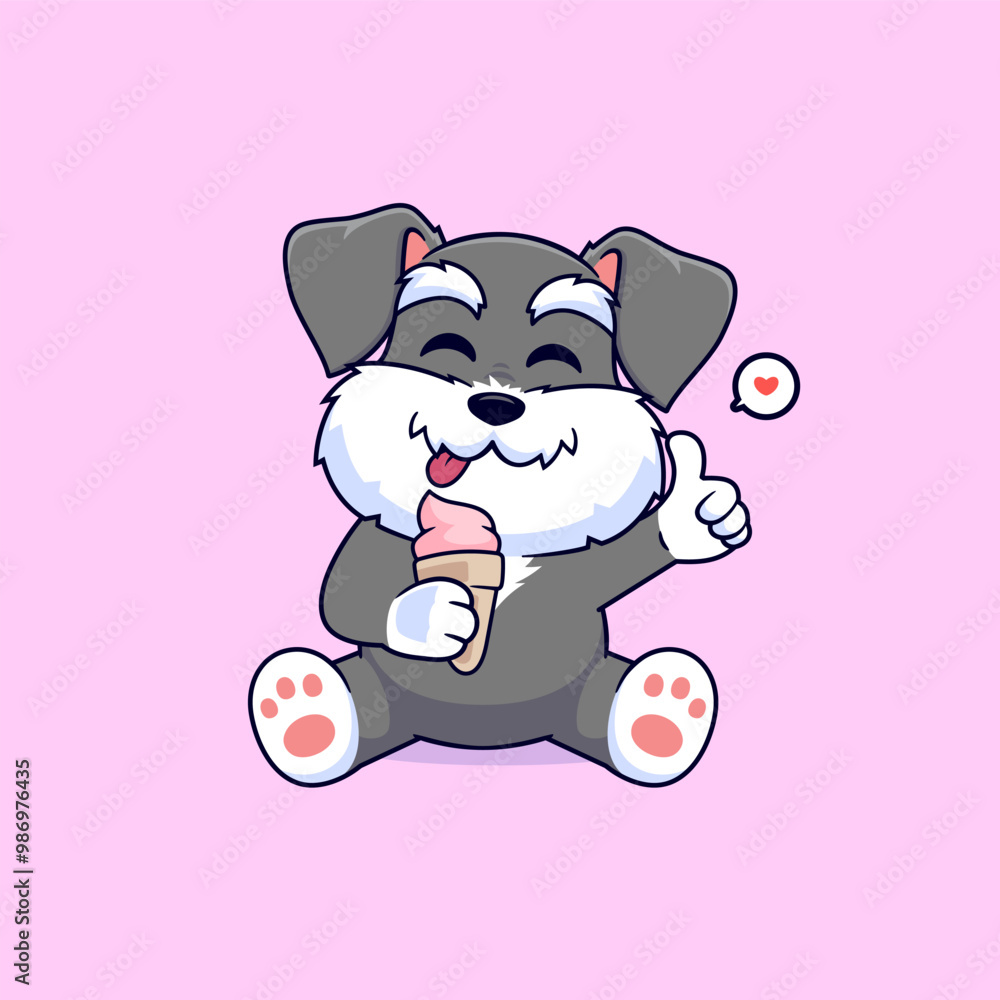 Cute schnauzer dog holding ice cream vector icon. Food animal concept mascot logo illustration Cute schnauzer dog holding ice cream vector icon. Food animal concept mascot logo illustration