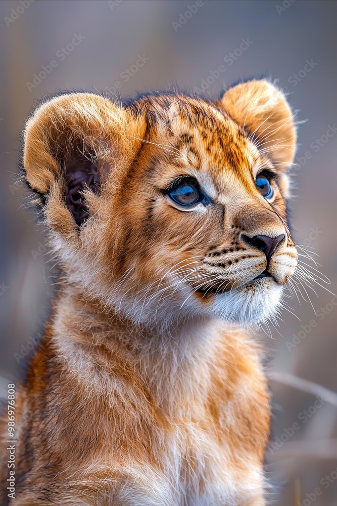 Obraz premium A close up of a lion cub with blue eyes