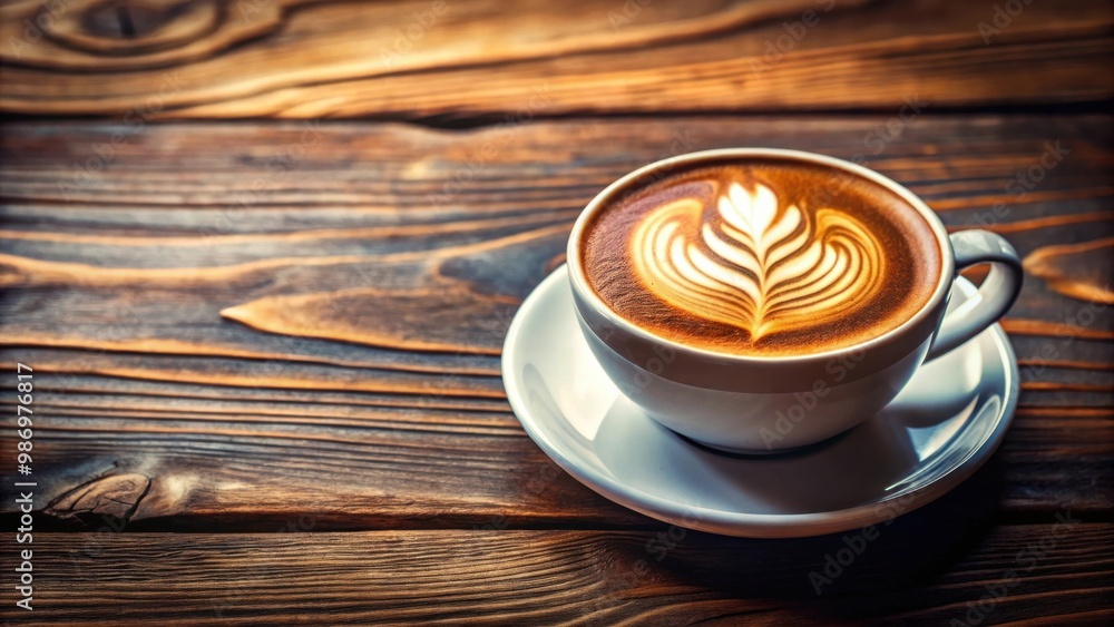 A beautifully crafted cup of coffee latte art on a wooden background with space for text A beautifully crafted cup of coffee latte art on a wooden background with space for text