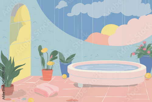 Serene outdoor spa retreat illustration