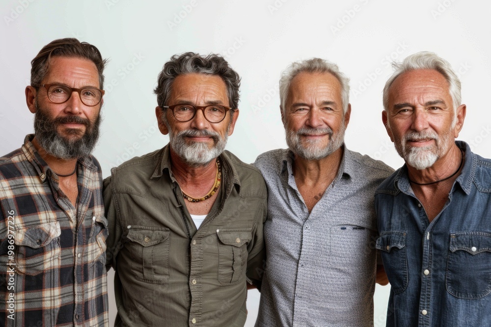 several men of different generations staying together, son and father, same family, several men of different generations staying together, son and father, same family,